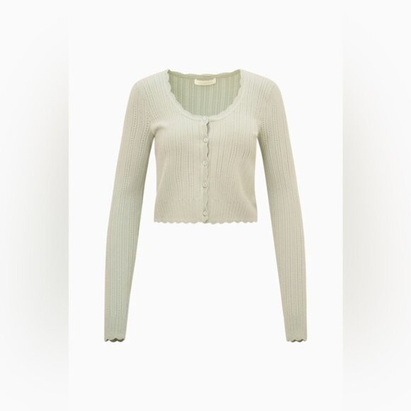 NWT LoveShackFancy Martti Stretch Pointelle Cardigan Eau De Nil Green | XS - Picture 4 of 11